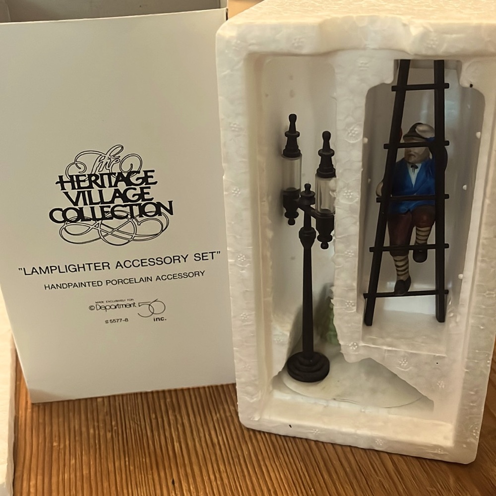 Dept 56 “Lamplighter Accessory Set” 2 piece porcelain hand painted figure